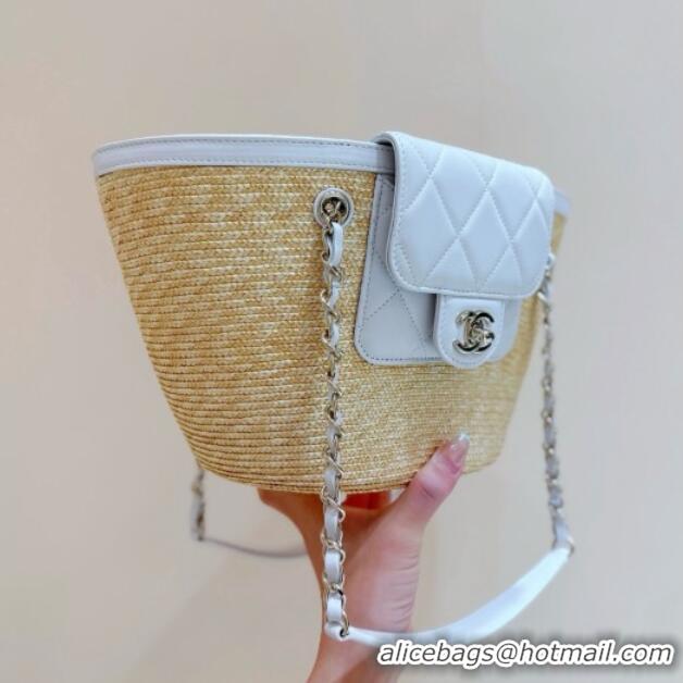 New Cheap Chanel Braided Straw Small Shopping Bag AS5951 Beige/White 2026 Top Quality