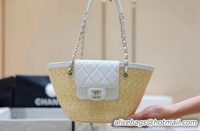 New Cheap Chanel Braided Straw Small Shopping Bag AS5951 Beige/White 2026 Top Quality