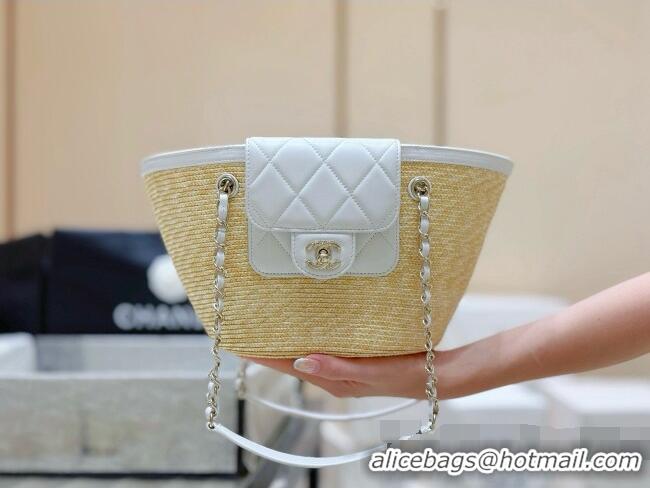 New Cheap Chanel Braided Straw Small Shopping Bag AS5951 Beige/White 2026 Top Quality