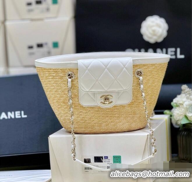 New Cheap Chanel Braided Straw Small Shopping Bag AS5951 Beige/White 2026 Top Quality