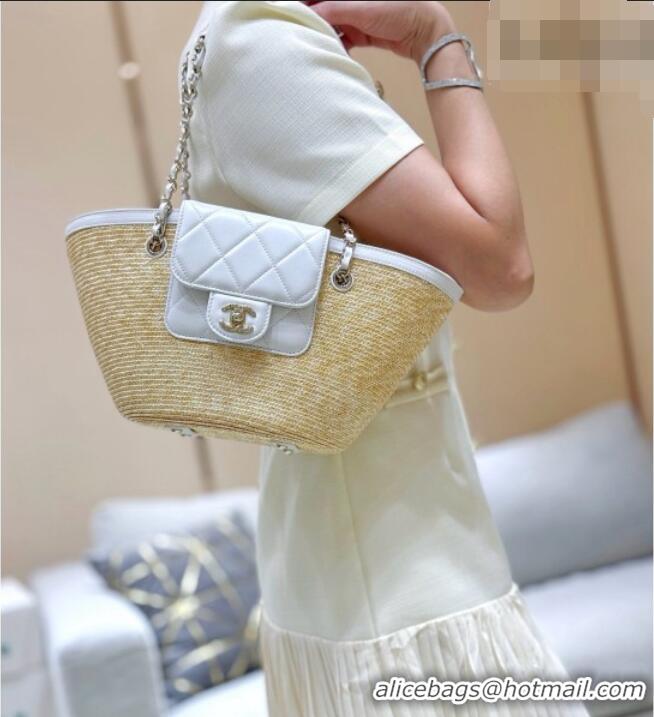 New Cheap Chanel Braided Straw Small Shopping Bag AS5951 Beige/White 2026 Top Quality