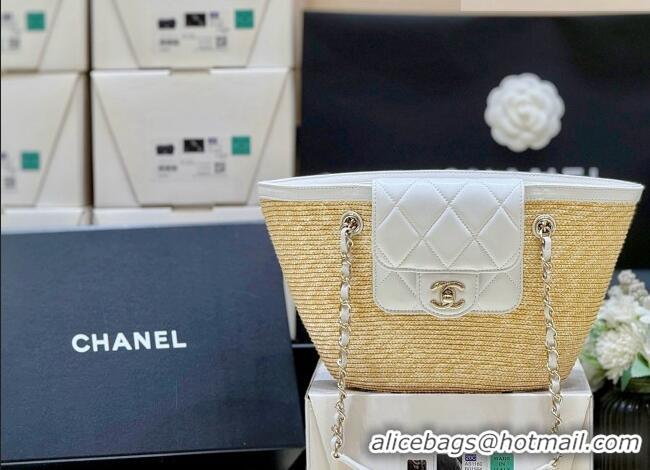 New Cheap Chanel Braided Straw Small Shopping Bag AS5951 Beige/White 2026 Top Quality