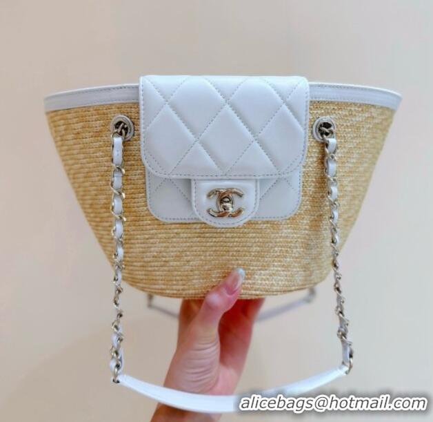 New Cheap Chanel Braided Straw Small Shopping Bag AS5951 Beige/White 2026 Top Quality