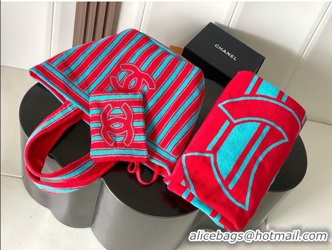 Best Price Chanel Beach Bag and Towel CH081303 Red/Blue 2026