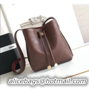 Original Cheap Chanel Quilted Calfskin Mini Bucket Bag AS6537 Dark Brown 2026