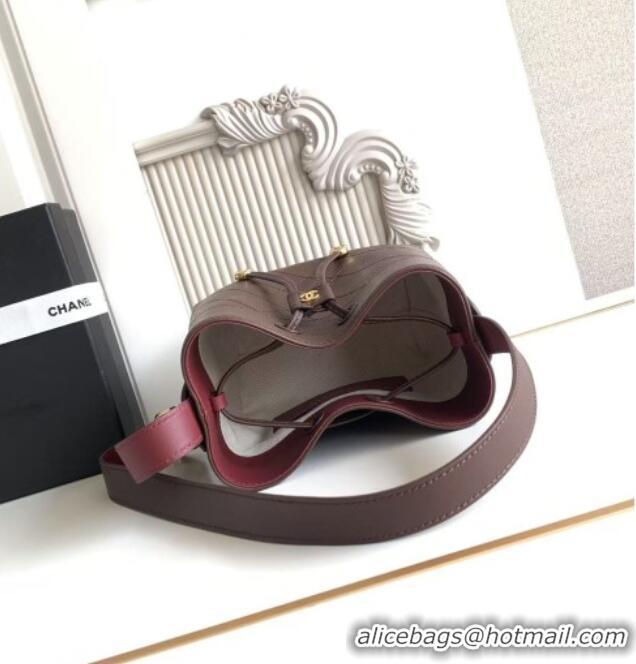 Original Cheap Chanel Quilted Calfskin Mini Bucket Bag AS6537 Dark Brown 2026