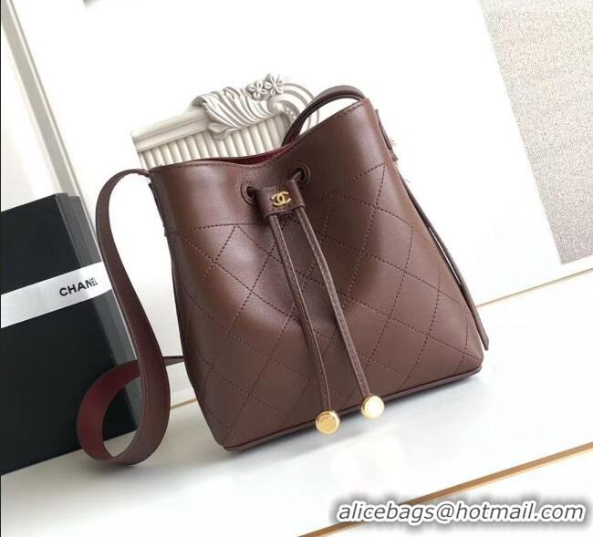 Original Cheap Chanel Quilted Calfskin Mini Bucket Bag AS6537 Dark Brown 2026