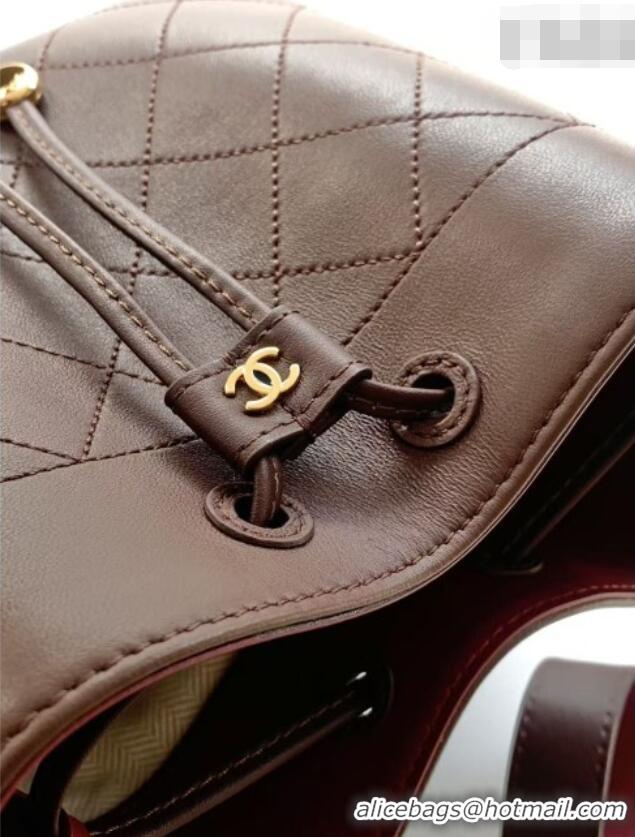 Original Cheap Chanel Quilted Calfskin Mini Bucket Bag AS6537 Dark Brown 2026