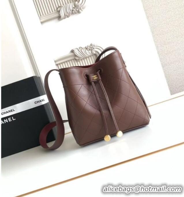 Original Cheap Chanel Quilted Calfskin Mini Bucket Bag AS6537 Dark Brown 2026