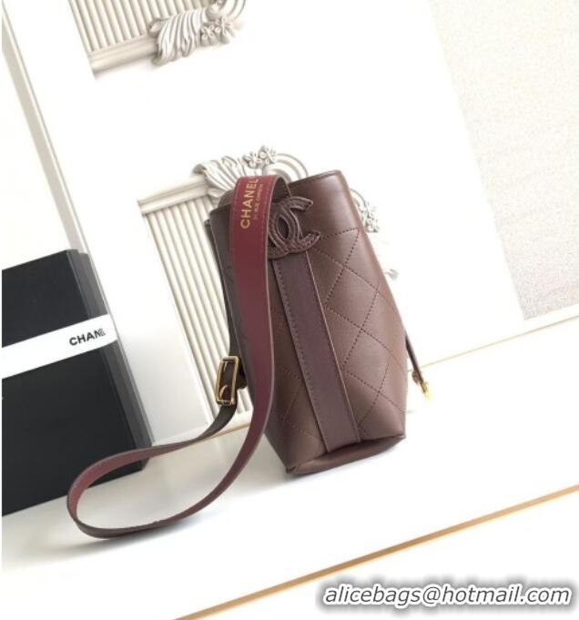 Original Cheap Chanel Quilted Calfskin Mini Bucket Bag AS6537 Dark Brown 2026