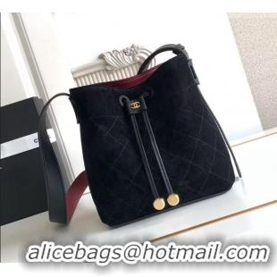 Best Quality Chanel Quilted Suede Mini Bucket Bag AS6537 Black 2026