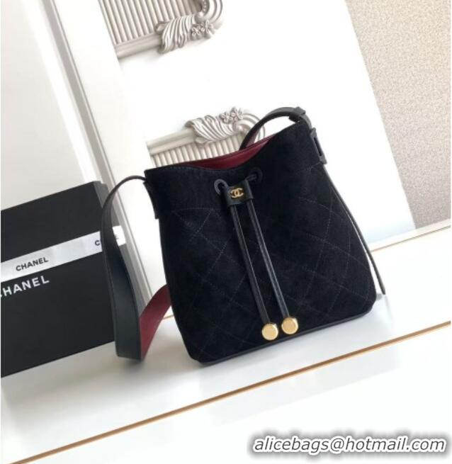 Best Quality Chanel Quilted Suede Mini Bucket Bag AS6537 Black 2026