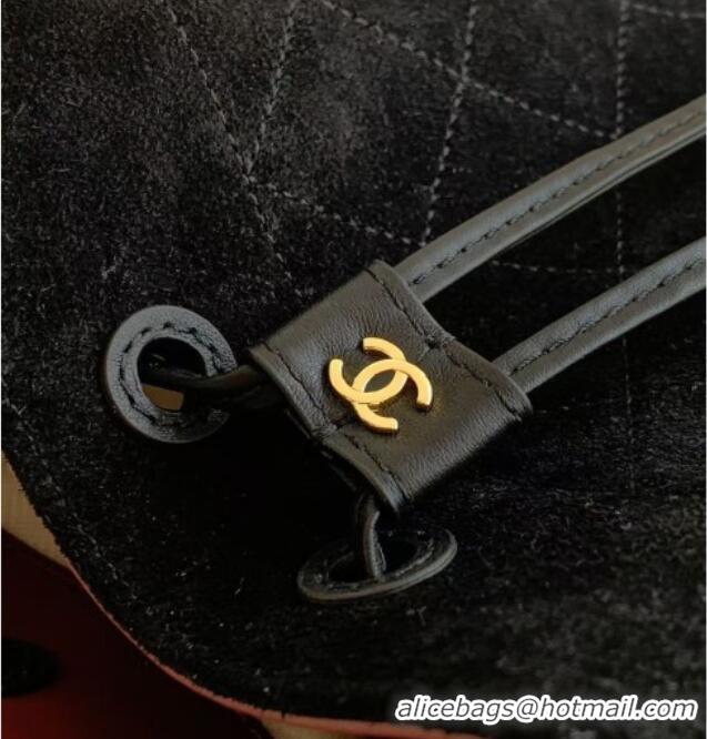 Best Quality Chanel Quilted Suede Mini Bucket Bag AS6537 Black 2026