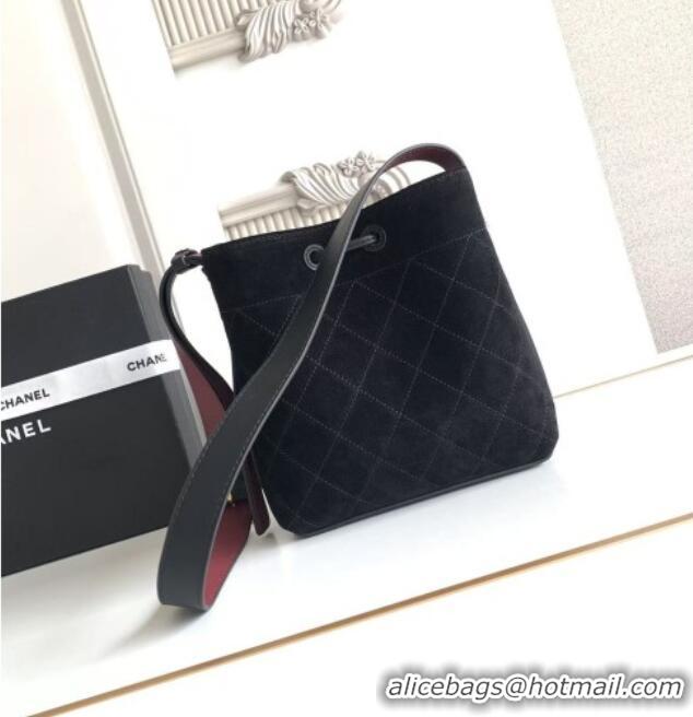 Best Quality Chanel Quilted Suede Mini Bucket Bag AS6537 Black 2026