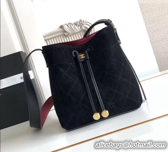 Best Quality Chanel Quilted Suede Mini Bucket Bag AS6537 Black 2026