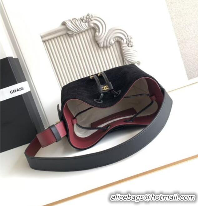 Best Quality Chanel Quilted Suede Mini Bucket Bag AS6537 Black 2026