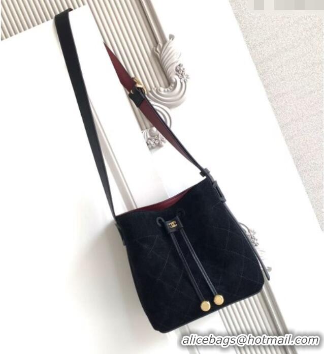 Best Quality Chanel Quilted Suede Mini Bucket Bag AS6537 Black 2026