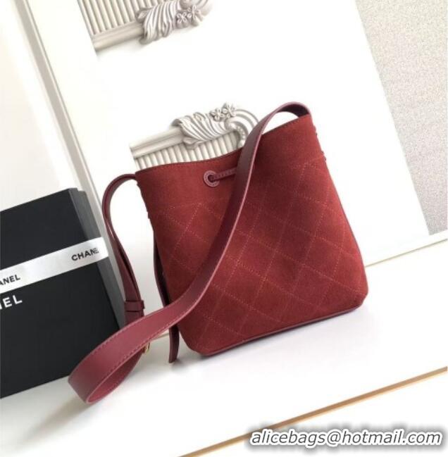 New Fashion Chanel Quilted Calfskin Mini Bucket Bag AS6537 Deep Red 2026