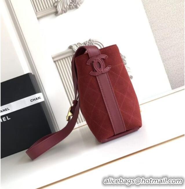 New Fashion Chanel Quilted Calfskin Mini Bucket Bag AS6537 Deep Red 2026