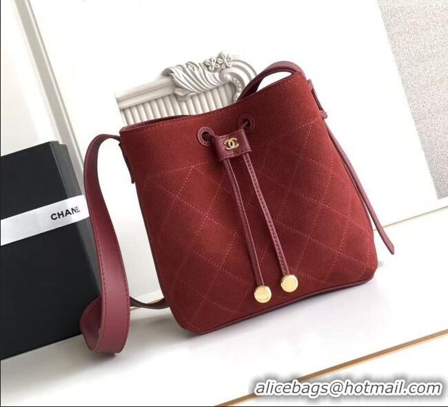 New Fashion Chanel Quilted Calfskin Mini Bucket Bag AS6537 Deep Red 2026