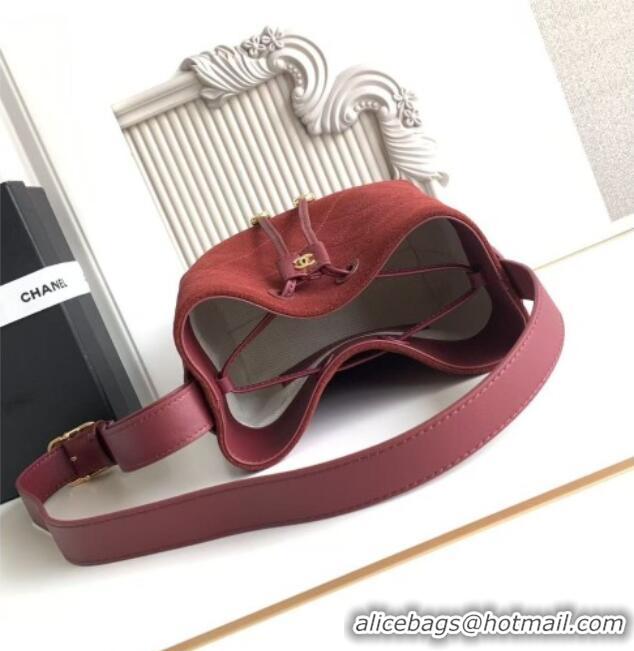 New Fashion Chanel Quilted Calfskin Mini Bucket Bag AS6537 Deep Red 2026
