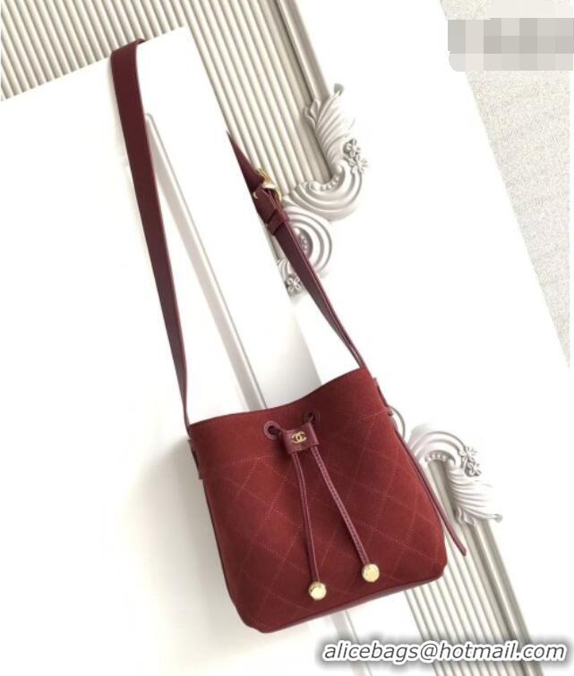 New Fashion Chanel Quilted Calfskin Mini Bucket Bag AS6537 Deep Red 2026