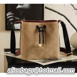 Buy Luxury Chanel Quilted Suede Mini Bucket Bag AS6537 Brown 2026