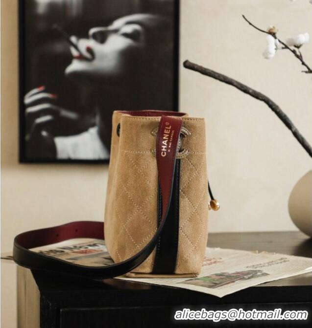 Buy Luxury Chanel Quilted Suede Mini Bucket Bag AS6537 Brown 2026