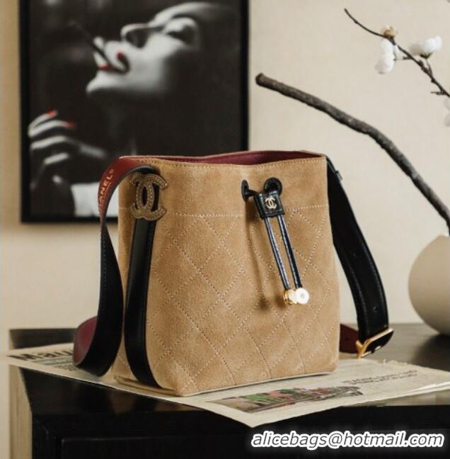 Buy Luxury Chanel Quilted Suede Mini Bucket Bag AS6537 Brown 2026