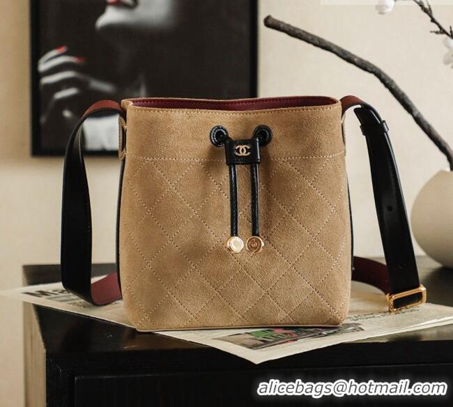 Buy Luxury Chanel Quilted Suede Mini Bucket Bag AS6537 Brown 2026