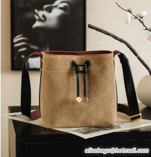 Buy Luxury Chanel Quilted Suede Mini Bucket Bag AS6537 Brown 2026