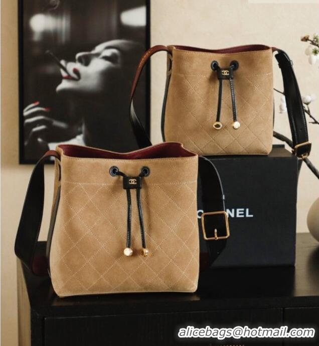Buy Luxury Chanel Quilted Suede Mini Bucket Bag AS6537 Brown 2026