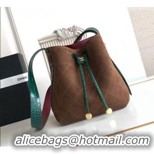Good Taste Chanel Quilted Suede Mini Bucket Bag AS6537 Dark Brown/Green 2026