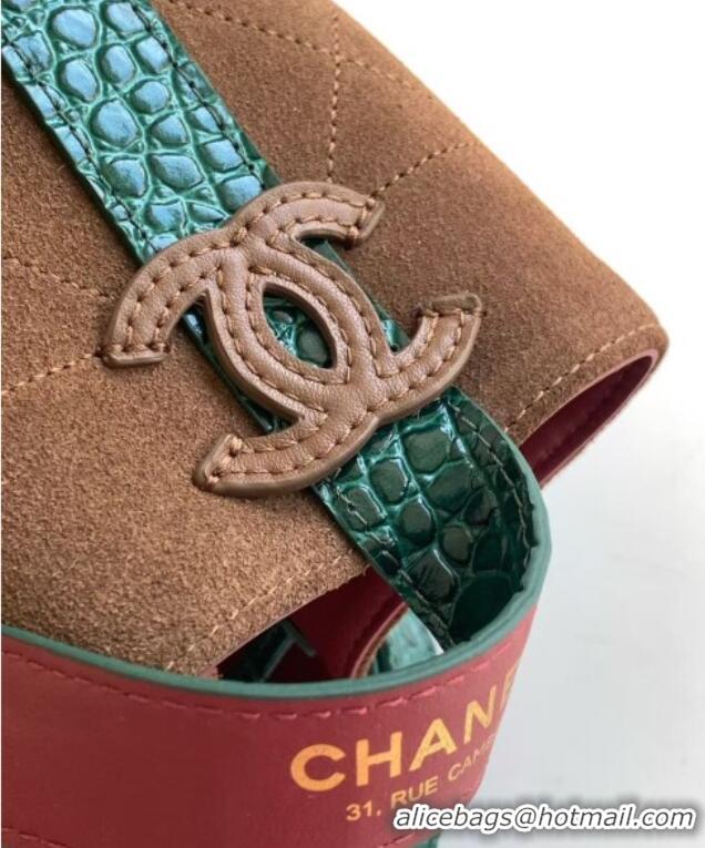 Good Taste Chanel Quilted Suede Mini Bucket Bag AS6537 Dark Brown/Green 2026