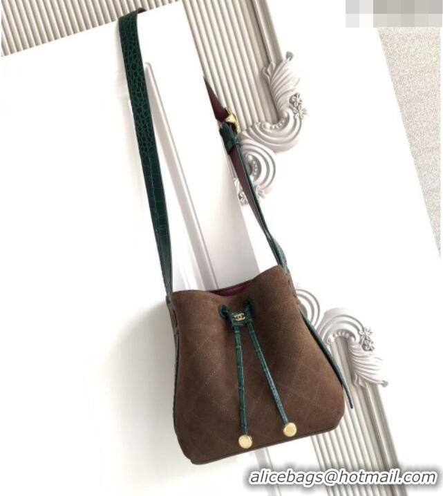Good Taste Chanel Quilted Suede Mini Bucket Bag AS6537 Dark Brown/Green 2026