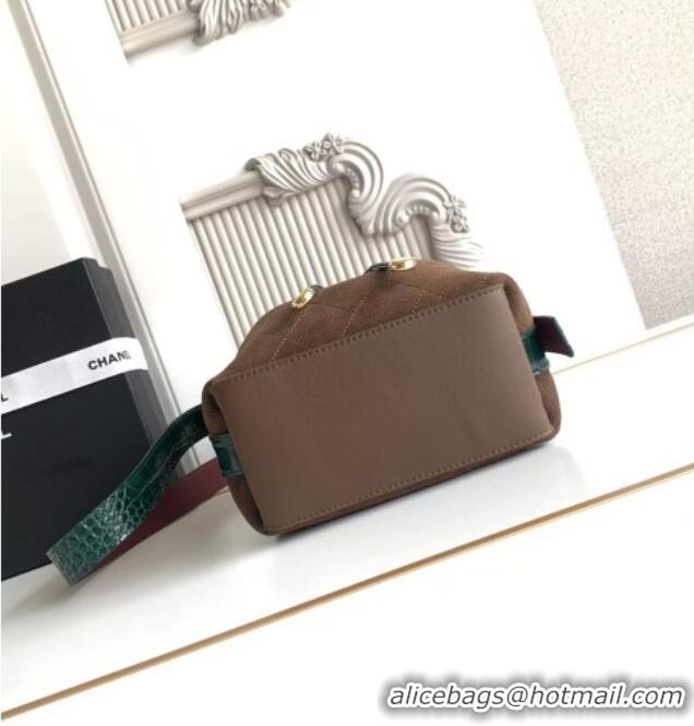 Good Taste Chanel Quilted Suede Mini Bucket Bag AS6537 Dark Brown/Green 2026