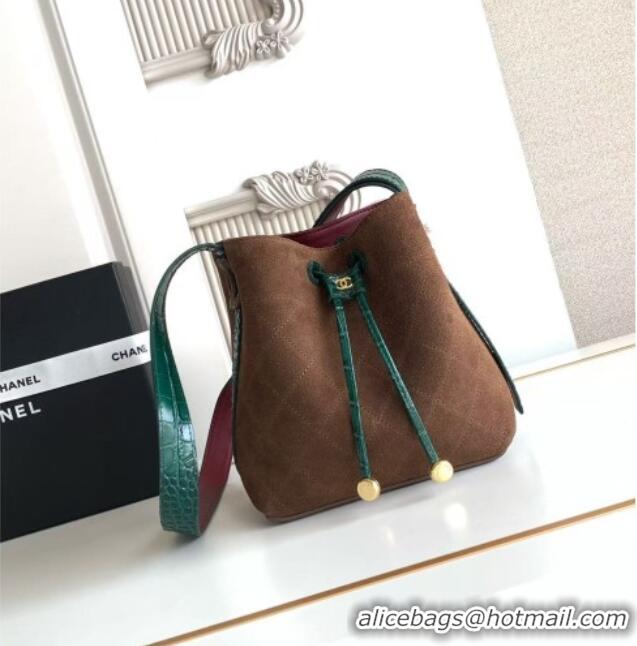 Good Taste Chanel Quilted Suede Mini Bucket Bag AS6537 Dark Brown/Green 2026