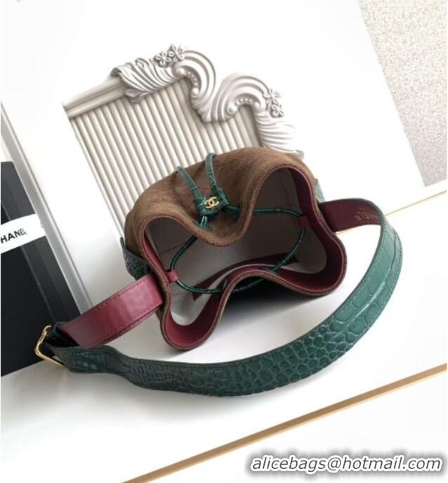 Good Taste Chanel Quilted Suede Mini Bucket Bag AS6537 Dark Brown/Green 2026