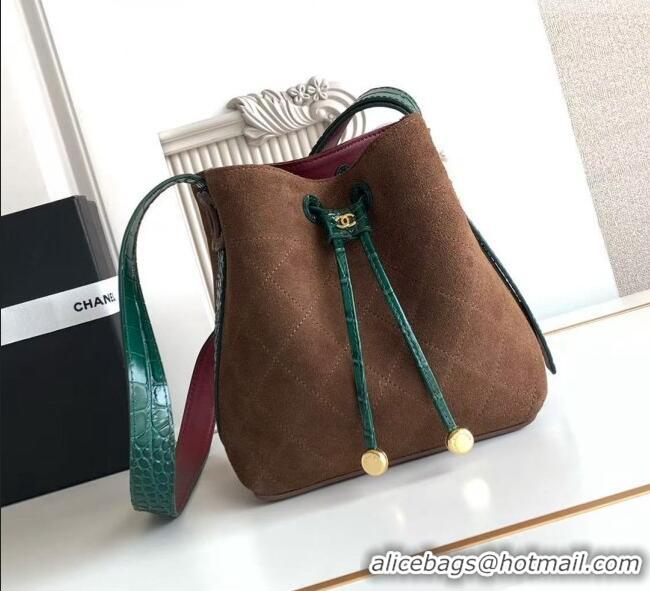 Good Taste Chanel Quilted Suede Mini Bucket Bag AS6537 Dark Brown/Green 2026