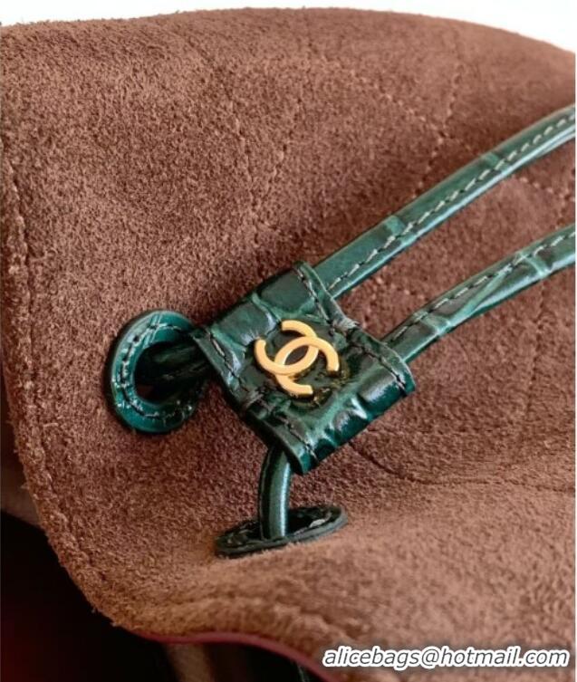 Good Taste Chanel Quilted Suede Mini Bucket Bag AS6537 Dark Brown/Green 2026