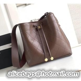 Most Popular Chanel Quilted Calfskin Small Bucket Bag AS6584 Dark Brown 2026