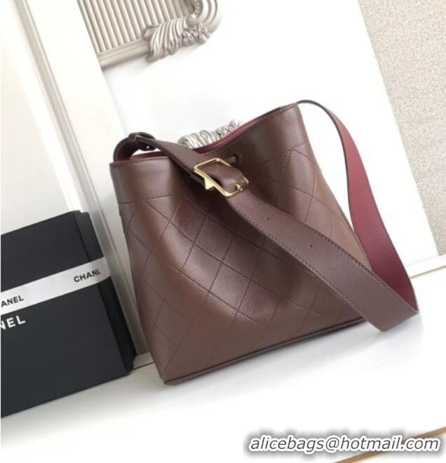 Most Popular Chanel Quilted Calfskin Small Bucket Bag AS6584 Dark Brown 2026