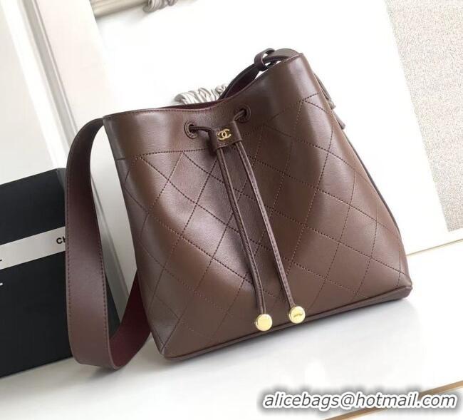 Most Popular Chanel Quilted Calfskin Small Bucket Bag AS6584 Dark Brown 2026