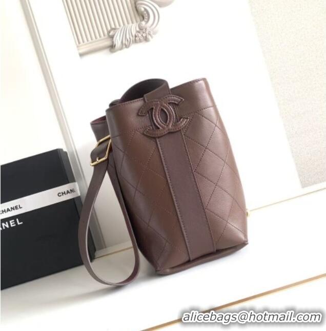 Most Popular Chanel Quilted Calfskin Small Bucket Bag AS6584 Dark Brown 2026