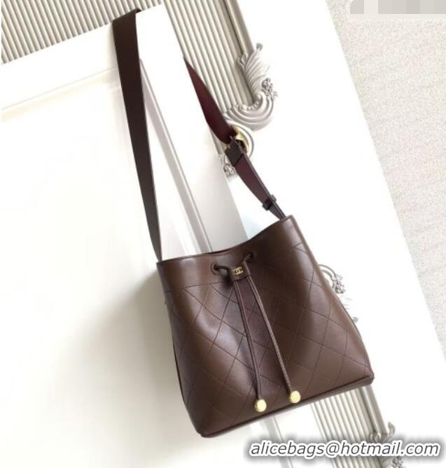 Most Popular Chanel Quilted Calfskin Small Bucket Bag AS6584 Dark Brown 2026