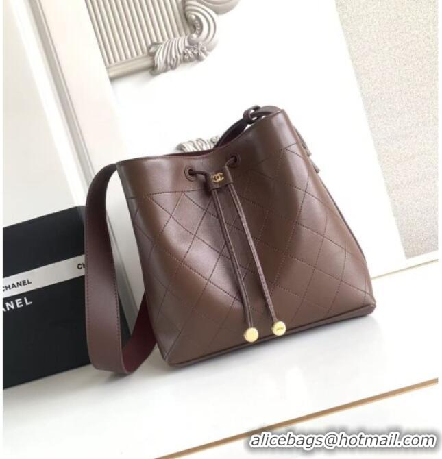 Most Popular Chanel Quilted Calfskin Small Bucket Bag AS6584 Dark Brown 2026