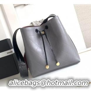 Top Grade Chanel Quilted Calfskin Small Bucket Bag AS6584 Grey 2026