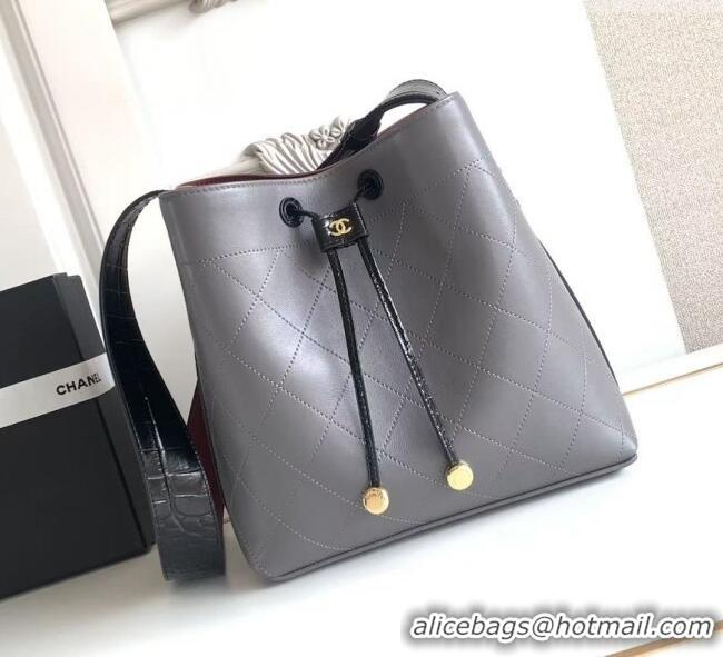 Top Grade Chanel Quilted Calfskin Small Bucket Bag AS6584 Grey 2026