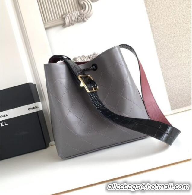 Top Grade Chanel Quilted Calfskin Small Bucket Bag AS6584 Grey 2026