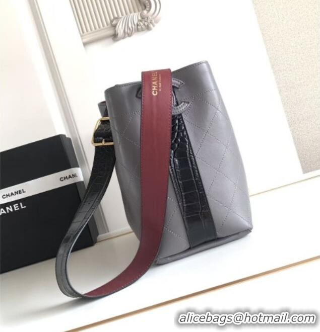 Top Grade Chanel Quilted Calfskin Small Bucket Bag AS6584 Grey 2026